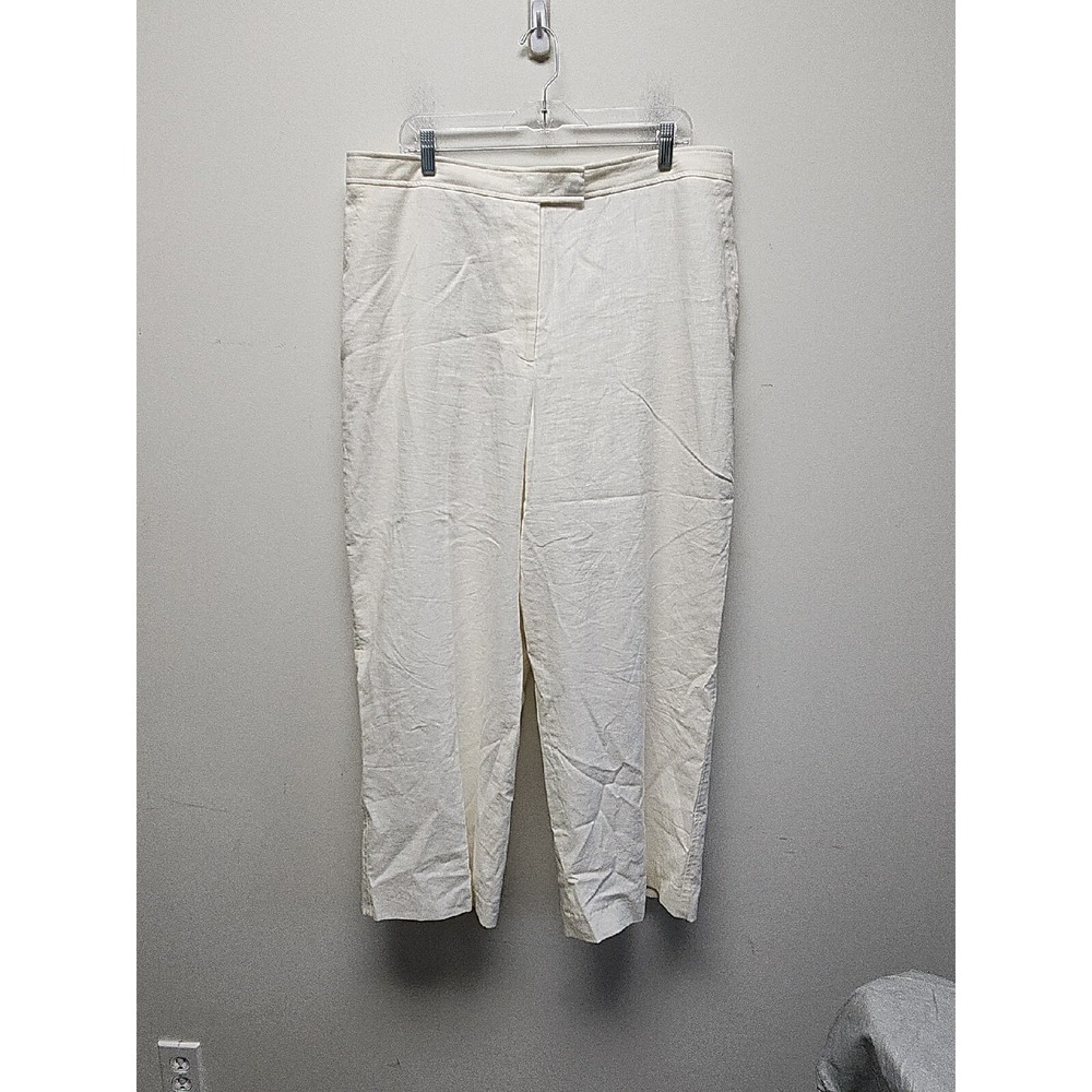 Anne Klein Womens Linen Wide-Leg Career Linen Blend White Pants Size 16 Boho